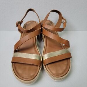Coach and Four Made in Italy Leather Espadrille Wedges Brown Gold Platform 8M